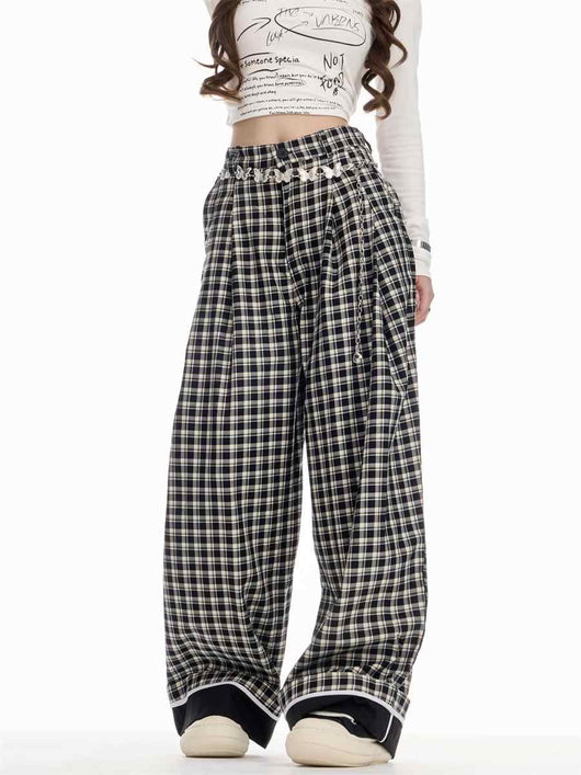 Pantalón Cuadros Mujer Cintura Alta Recto Holgado - Image 3