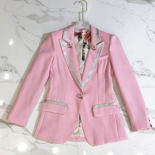 Blazer Slim Rosa con Forro Estampado