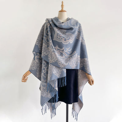 Chal Cardigan Mujer con Flecos Jacquard Cashew - Image 3