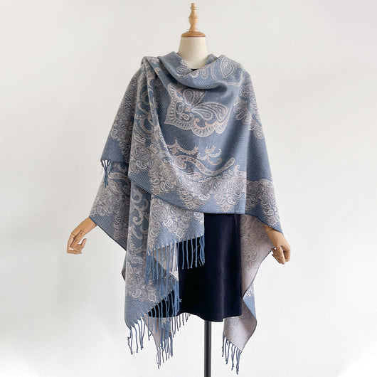 Chal Cardigan Mujer con Flecos Jacquard Cashew - Image 3