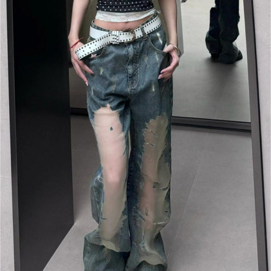 Jeans Rotos Vintage Lavado Desteñido con Detalles Calados para Mujer - Image 12