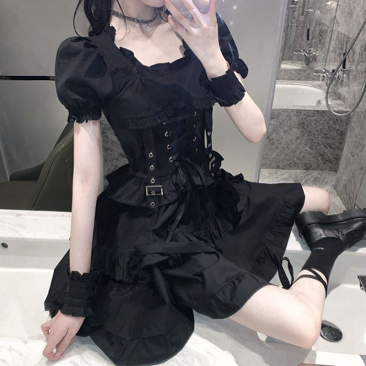 Vestido Gothic Sweet con Volantes y Cordones - Image 3