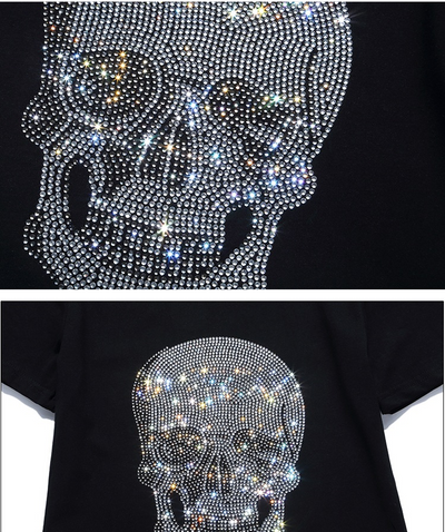 Playera Calavera Brillante Negra de Algodón Manga Corta - Image 9
