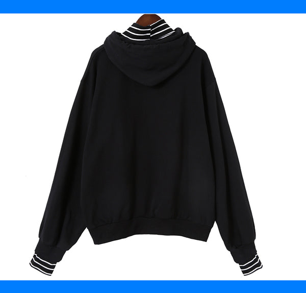Sudadera Cuello Alto Rayas Harajuku Oversized para Mujer - Estilo K-pop Otoño