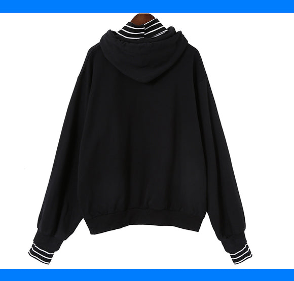 Sudadera Cuello Alto Rayas Harajuku Oversized para Mujer - Estilo K-pop Otoño