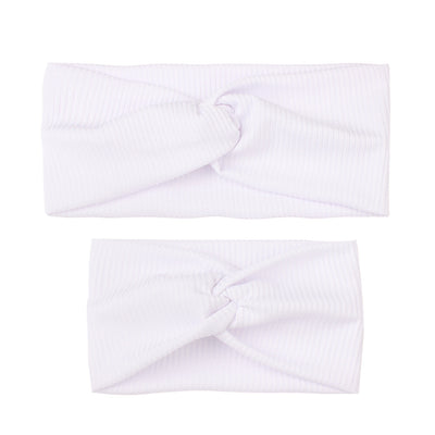 Matching dusty rose ribbed knit headbands with a twisted knot, one for an adult and one for a child. - Image 16