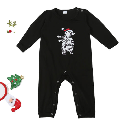 Family Christmas pajama set with grey long-sleeve tops featuring "Merry Christmas" and reindeer antlers, paired with red and black buffalo plaid pants. - Image 7