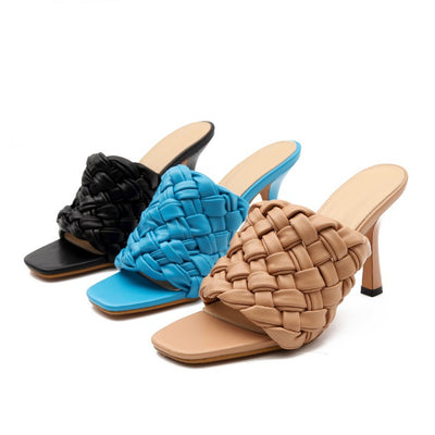Pantuflas de Tacón Aguja con Punta Cuadrada - Tejidas a Mano Estilo Europeo - Image 13