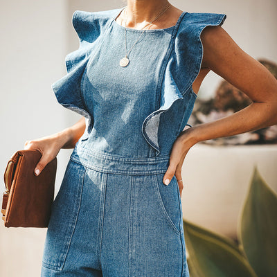 Enterizo Denim con Encaje y Volantes Ajustable - Image 3