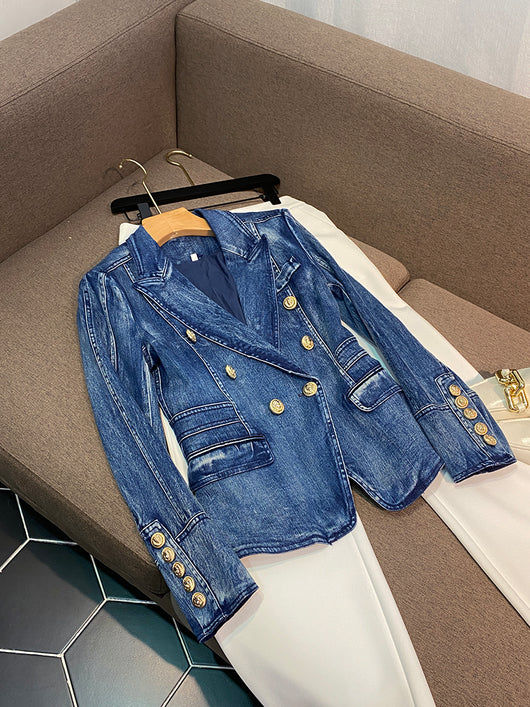 Chaqueta de Mezclilla Clásica Doble Botonadura para Mujer - Image 3