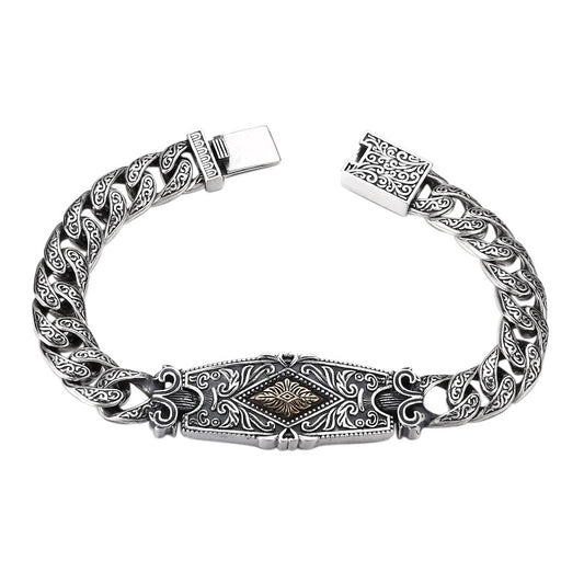 Pulsera de Plata Esterlina Patrón Hierba Tang Tipo Grueso para Hombre - Image 2