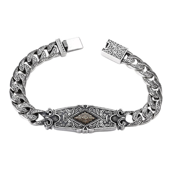 Pulsera de Plata Esterlina Patrón Hierba Tang Tipo Grueso para Hombre