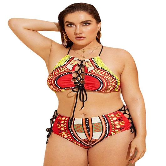 Traje de Baño Mujer Halter Multicolor con Encaje y Cortes Atrevidos - Image 4