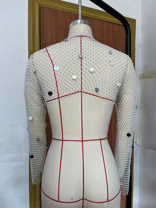 Cardigan de Malla con Lentejuelas y Detalles de Diamantes - Image 11