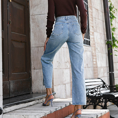 Pantalones Vaqueros Rectos de Tiro Alto en Algodón para Mujer - Image 5