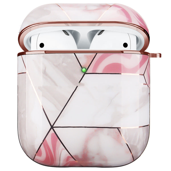 Funda Protectora para AirPods con Diseño Mármol Blanco y Acabado Dorado