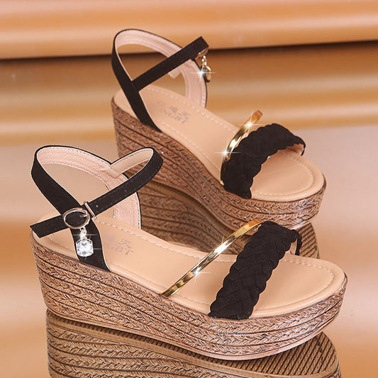 Sandalias Romanas Plataforma con Hebilla Strass Boca de Pez