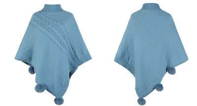 Capa Poncho de Invierno con Bola de Pelaje Estilo Europeo - Image 12