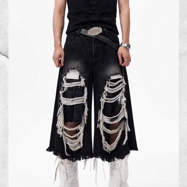 Pantalón Cropped Roto con Parches Estilo Vintage