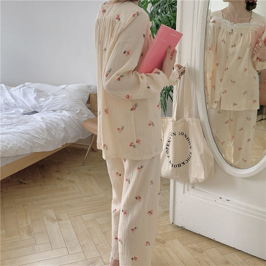 Pijama Largo de Algodón para Mujer con Encaje Floral - Image 5