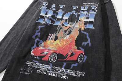 Playera Manga Larga Estampado Flamas - Diseño Europeo Vintage Desgastado - Image 16