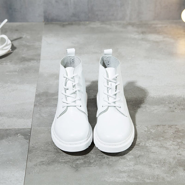Botas Blancas Planas de Punta Redonda con Suela Antideslizante para Mujer