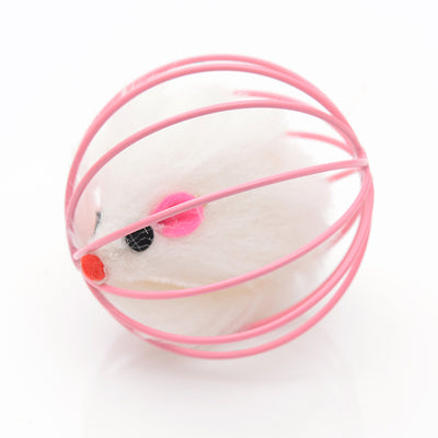Four colorful wire cage mouse cat toys in green, white, blue, and red, designed for interactive pet play. - Image 5