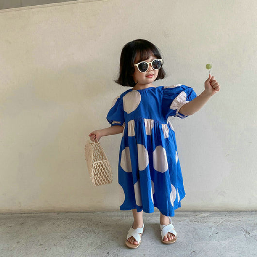 Vestido Niña Lunares Grandes con Mangas Abullonadas