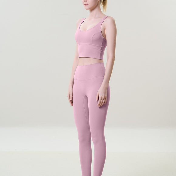 Conjunto de Yoga Ajustado de Cintura Alta con Espalda Abierta para Mujer