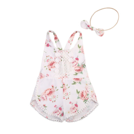 Enterizo Floral sin Mangas para Bebé Niña con Borlas y Diseño Playero
