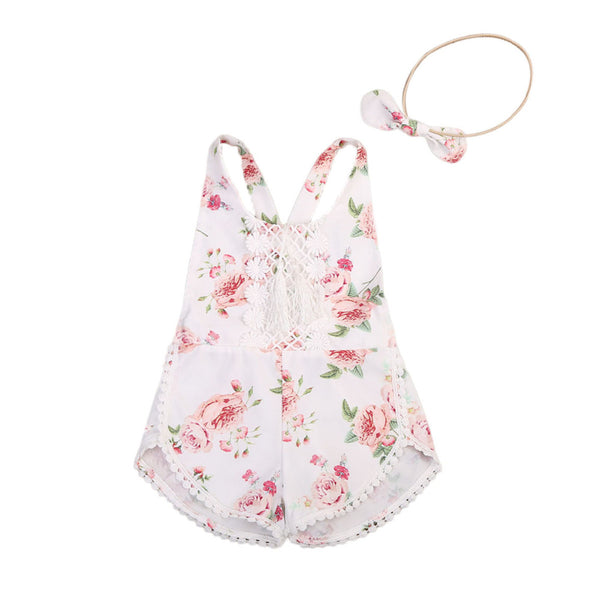 Enterizo Floral sin Mangas para Bebé Niña con Borlas y Diseño Playero