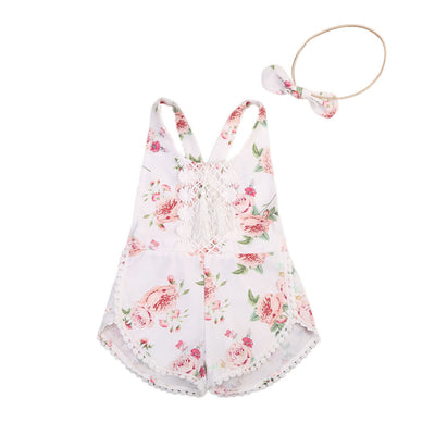 Enterizo Floral sin Mangas para Bebé Niña con Borlas y Diseño Playero