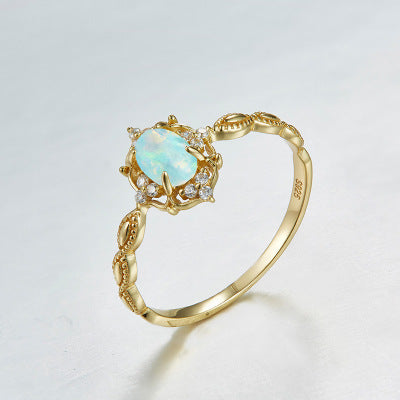 Anillo de Ópalo Natural Japonés en Plata 925 y Oro 10K