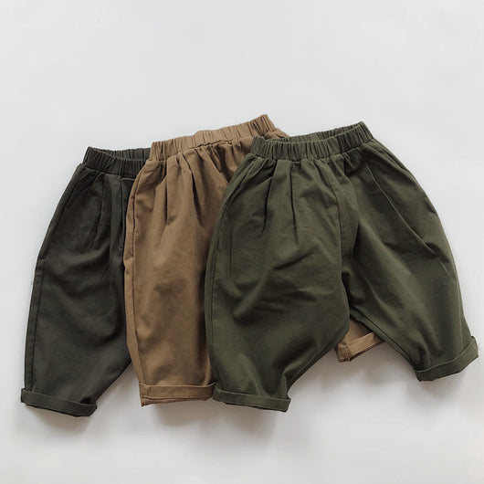 Pantalones Casuales Infantiles de Color Sólido con Cintura Elástica Estilo Literario - Image 16