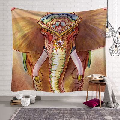Vibrant multicolor elephant tapestry with a black background, featuring an abstract design for wall decor. - Image 12