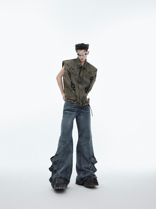 Jeans Rectos Plisados Lavados para Hombre - Estilo Casual Versátil