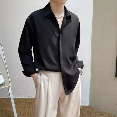 Camisa Suelta de Manga Larga en Seda de Hielo para Hombre - Image 12