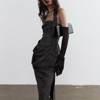 Vestido Halter Minimalista en Cuero PU Teñido Ahumado - Image 10