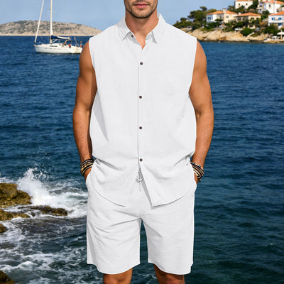 Conjunto de Camisa y Pantalones Cortos de Lino para Hombre - Image 21