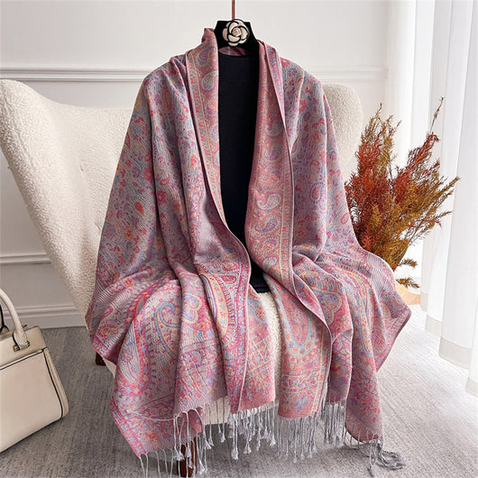 Chal de Lujo Ligero con Jacquard y Borlas de Cachemira - Image 15