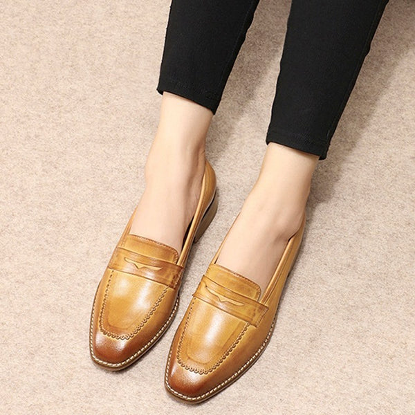 Zapatos Planos de Cuero Estilo Retro Inglés