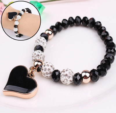 Pulsera Elástica de Cristal con Corazón - Brazalete Ajustable