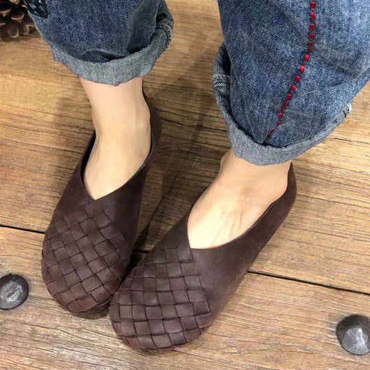 Zapatos Planos de Cuero Tejido con Punta Redonda - Estilo Retro Cómodo - Image 22