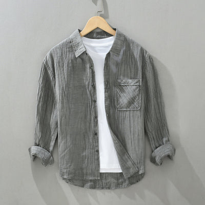 Camisa de Lino y Algodón con Solapas Plisadas - Estilo Retro Casual Holgado - Image 8