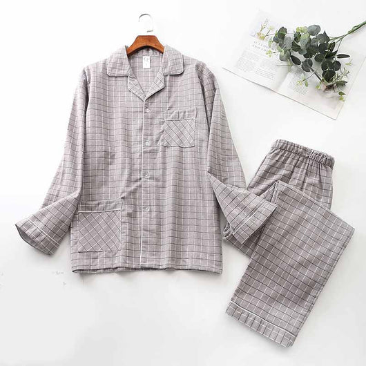Pijama de Algodón Cepillado con Solapa de Manga Larga - Image 18