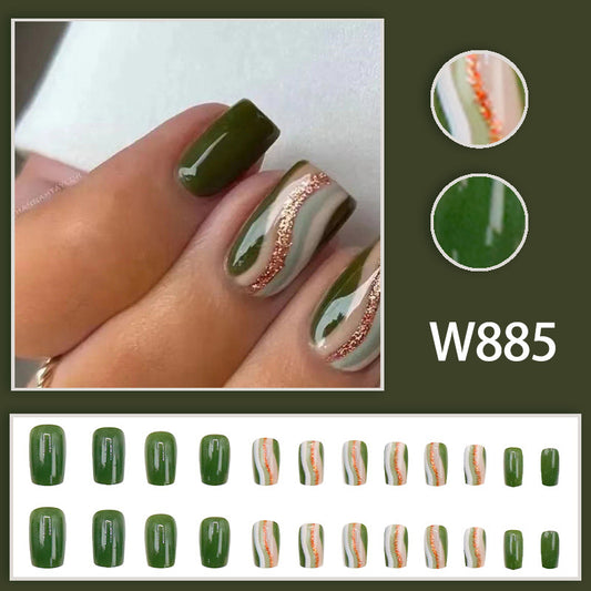 Stickers de Uñas Líneas Corrugadas Verde Militar - Image 2