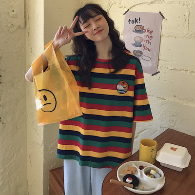 Playera a Rayas Manga Corta Estilo Lazy Chic - Image 2