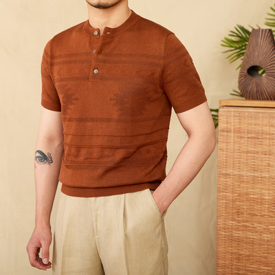 Camiseta Henley de Manga Corta en Mezcla Tencel Algodón Jacquard - Image 3