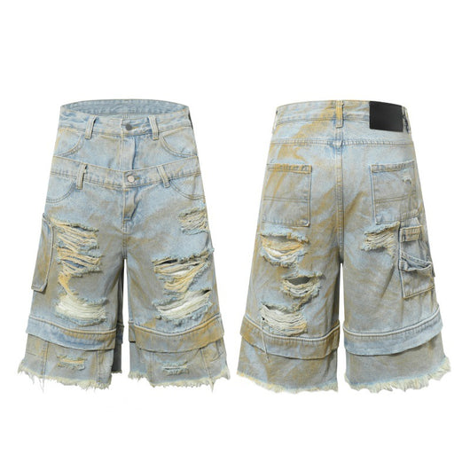 Pantalones Cortos Denim Estampado Holgados para Hombre - Image 9