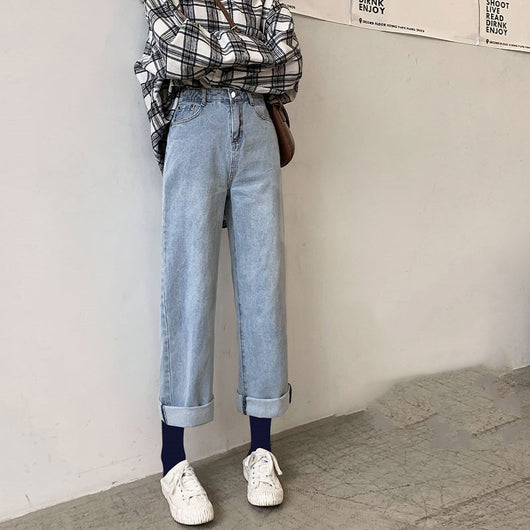 Jeans Rectos de Cintura Alta con Drapeado Suelto - Primavera Otoño - Image 17